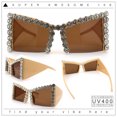 thumbnail image 1 of Womens Large Rhinestone Bold Angular Squared Rectangle Plastic Sunglasses Beige - Brown, 1 of 8