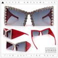 thumbnail image 1 of Womens Large Rhinestone Bold Angular Squared Rectangle Plastic Sunglasses Red - Smoke, 1 of 8