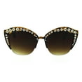 thumbnail image 1 of Womens Large Rhinestone Iced Out Half Rim Cat Eye Plastic Sunglasses Tortoise Brown, 1 of 4