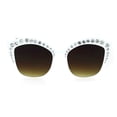 thumbnail image 1 of Womens Large Rhinestone Iced Out Half Rim Cat Eye Plastic Sunglasses White Brown, 1 of 4