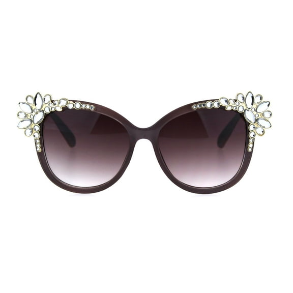 Womens Large Rhinestone Jewel Trim Plastic Butterfly Sunglasses Frost Purple