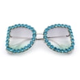 thumbnail image 1 of Womens Large Rhinestone Show Light Rim Trim Metal Rim Butterfly Sunglasses Silver Teal - Smoke, 1 of 8