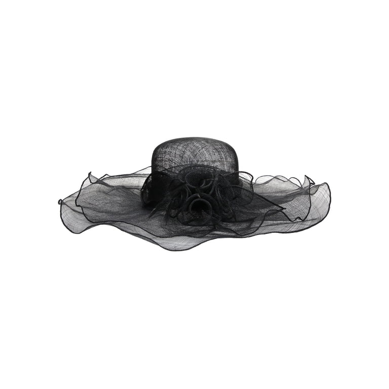 Womens Large Ruffle Edged Floppy Brim Sinamay Sun Hat 