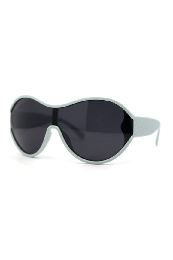 Womens Large Shield Round Elegant Designer Diva Sporty Plastic Sunglasses Grey - Black