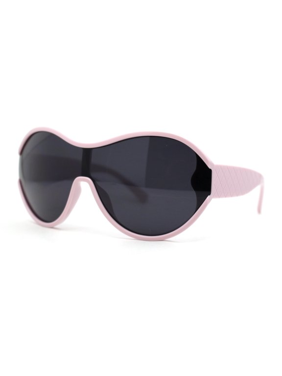 Womens Large Shield Round Elegant Designer Diva Sporty Plastic Sunglasses Pink - Black