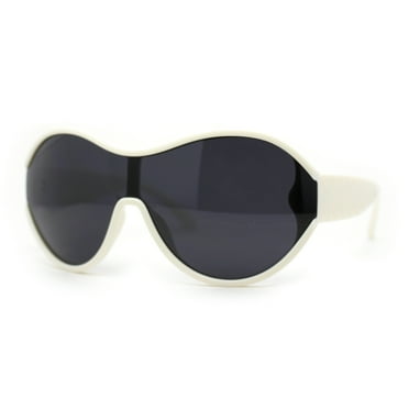 Womens Large Shield Round Elegant Designer Diva Sporty Plastic Sunglasses White - Black