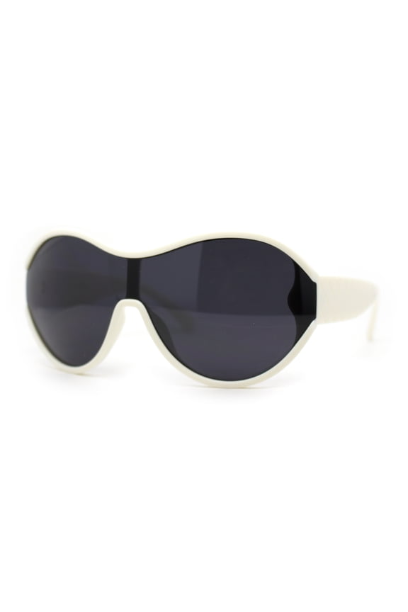 Womens Large Shield Round Elegant Designer Diva Sporty Plastic Sunglasses White - Black