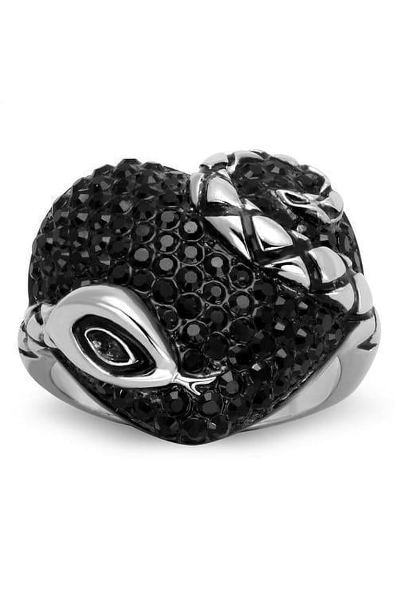 Womens Large Snake Ring Anillo Para Mujer Stainless Steel Ring with Top Grade Crystal in Jet Viareggio