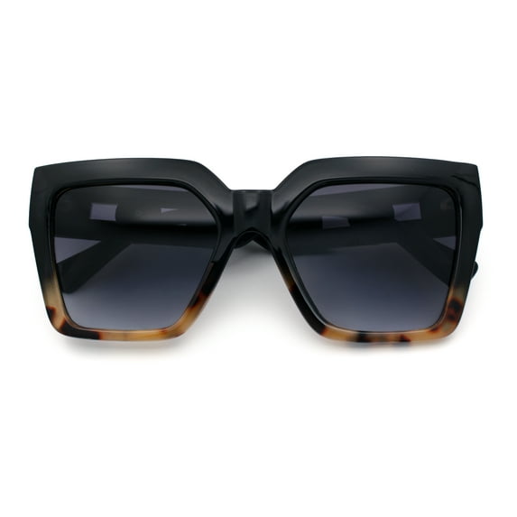 Womens Large Squared Rectangle Cat Eye Designer Fashion Plastic Sunglasses Black Tortoise - Smoke