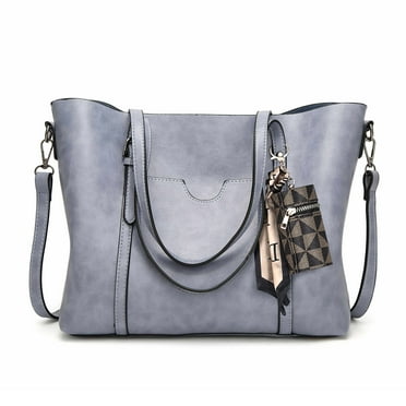 ZRSUN Women’s Large PU Leather Fashion Top Handle Satchel Tote Bag, Blue