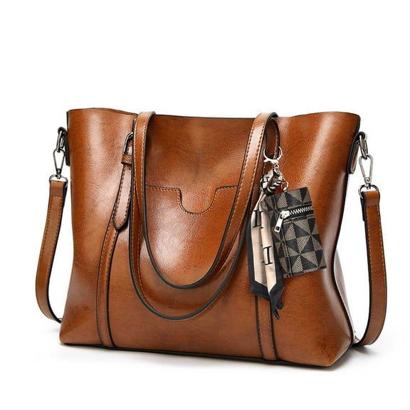 ZRSUN PU Leather Large Tote Handbag with Top Handle Satchel, Tan