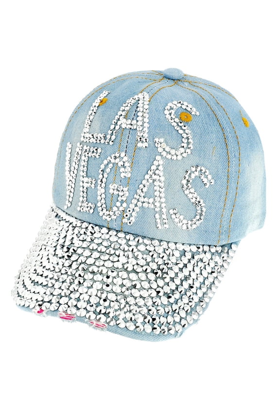 Womens Las Vegas Studded Fashion Baseball Cap - Light Denim