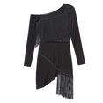thumbnail image 1 of Womens Latin Tango Dance Dress Female Cha-Cha Samba Fringed Dancewear Sheer Mesh Long Sleeve Irregular Competition Dresses, 1 of 7