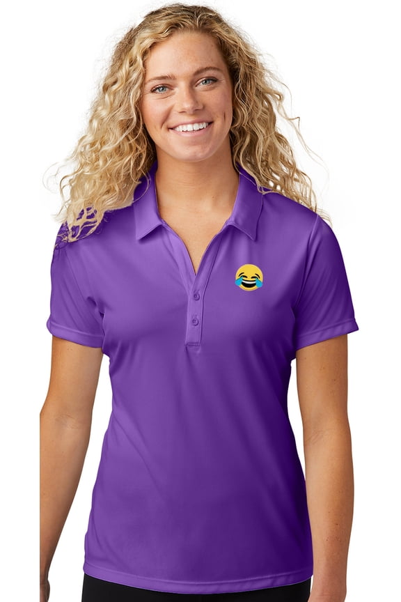 Womens Laughing Tears Emoji LMFAO Polo Shirt, 2XL Purple
