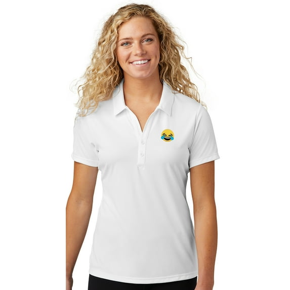 Womens Laughing Tears Emoji LMFAO Polo Shirt, 3XL White
