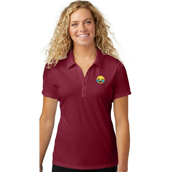Womens Laughing Tears Emoji LMFAO Polo Shirt, Small Maroon