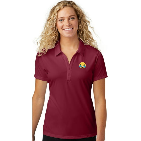 Womens Laughing Tears Emoji LMFAO Polo Shirt, Small Maroon