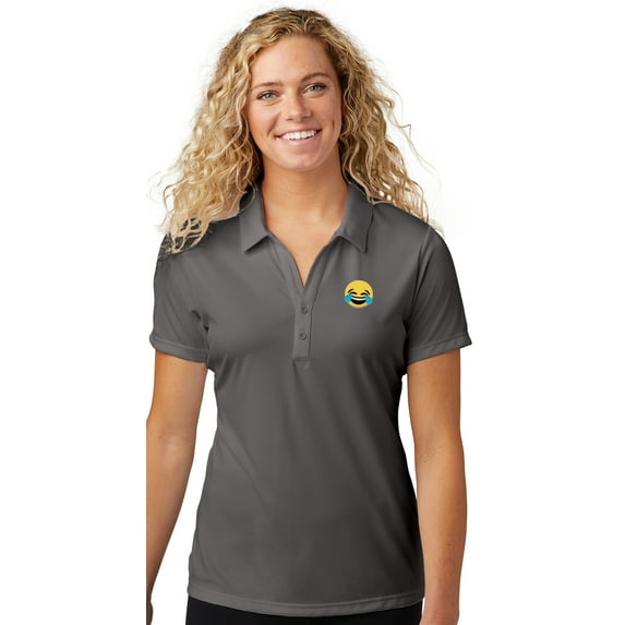 Womens Laughing Tears Emoji LMFAO Polo Shirt, XL Iron Grey