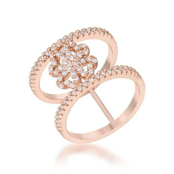 Womens Lauren 0.4 CT Cubic Zirconia Rose Gold Delicate Clover Wrap Ring - Size 8