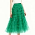 thumbnail image 1 of Womens Layered Mesh Skirt Elastic Waist Ruffle Tiered Tulles Midi Skirts Green S, 1 of 5