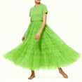 thumbnail image 1 of Womens Layered Mesh Skirt Elastic Waist Ruffle Tiered Tulles Midi Skirts Green XXL, 1 of 5