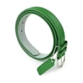 thumbnail image 1 of Womens Leather Belt - Solid Color Basic Pu Bonded Leather Dress Belt - Silver Polished Belt Buckle by Belle Donne - KellyGreen Large, 1 of 3