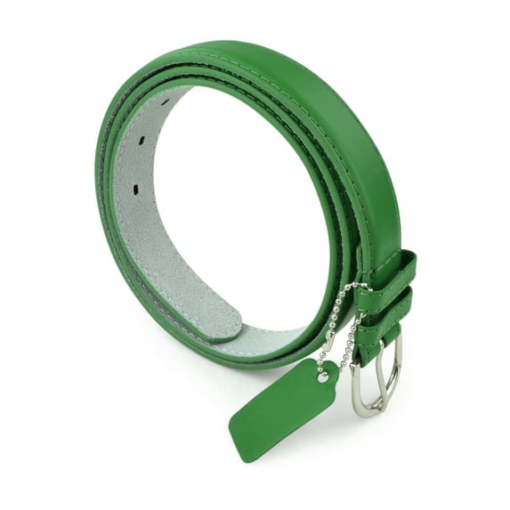 Womens Leather Belt - Solid Color Basic Pu Bonded Leather Dress Belt - Silver Polished Belt Buckle by Belle Donne - KellyGreen Large