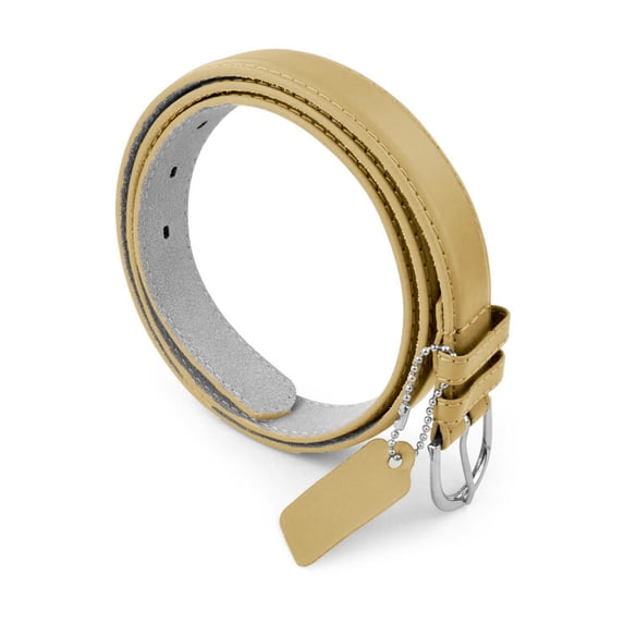 Womens Leather Belt - Solid Color Basic Pu Bonded Leather Dress Belt - Silver Polished Belt Buckle by Belle Donne - Khaki Medium