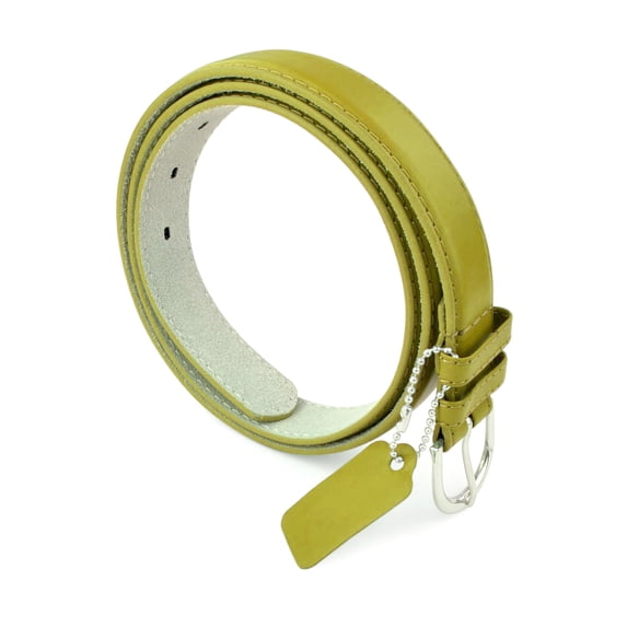 Womens Leather Belt - Solid Color Basic Pu Bonded Leather Dress Belt - Silver Polished Belt Buckle by Belle Donne - Olive Large