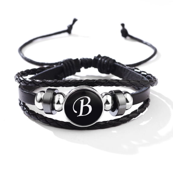 Womens Leather Bracelet with Initial Charm and Adjustable Extension ...
