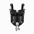 thumbnail image 1 of Womens Leather Corset Tops PU Lace Up Steampunk Halter Bustier Corsets Renaissance Sexy Party Club Rave Y2k Tops Black, L, 1 of 6