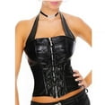 thumbnail image 1 of Womens Leather Corset Tops PU Lace Up Steampunk Halter Bustier Corsets Renaissance Sexy Party Club Rave Y2k Tops Black, M, 1 of 6