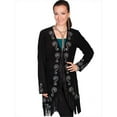 thumbnail image 1 of Womens Leather Fringe Embroidered Suede Coat - Black Boar Suede- Small, 1 of 1
