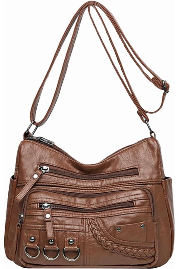 Womens Leather Handbag Multi-Pocket Crossbody Bag Waterproof Hobo Shoulder Bag with Adjustable Shoulder Strap
