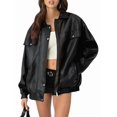 thumbnail image 1 of Womens Leather Jackets Faux Suede Fall Motorcycle Coats Fashion Winter Outfits Clothes Y2k Tops Black L, 1 of 10