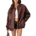 thumbnail image 1 of Womens Leather Jackets Faux Suede Fall Coats Fashion Winter Outfits Clothes Y2k Tops Coffee Color L, 1 of 9
