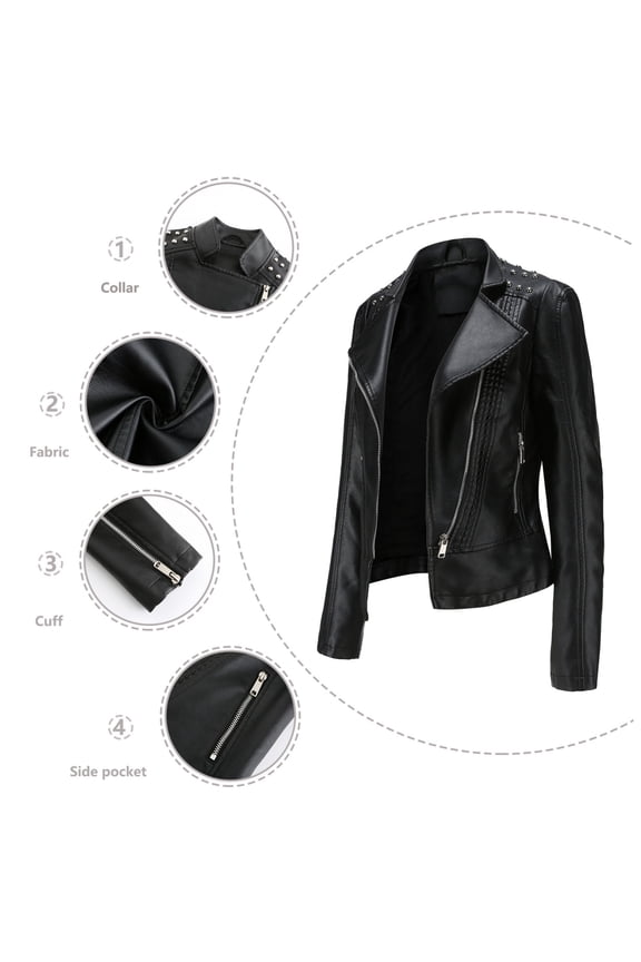 Womens Leather Jackets Motorcycle Coat Short Lightweight Pleather Crop Coat Jacket Zipper Elderly Ideas Long Sleeve Coat Jackets for Women Long Women Zip up Jacket Soccer Jacket Women Jacket Womens