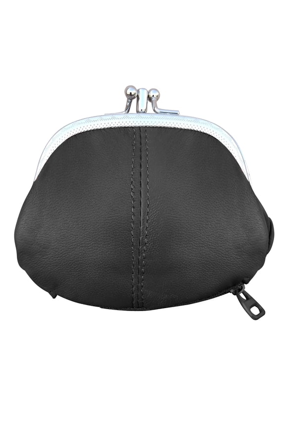 Womens Leather Kiss Lock Coin purse by Improving Lifestyles (BLACK)