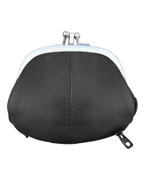 Womens Leather Kiss Lock Coin purse by Improving Lifestyles (BLACK)