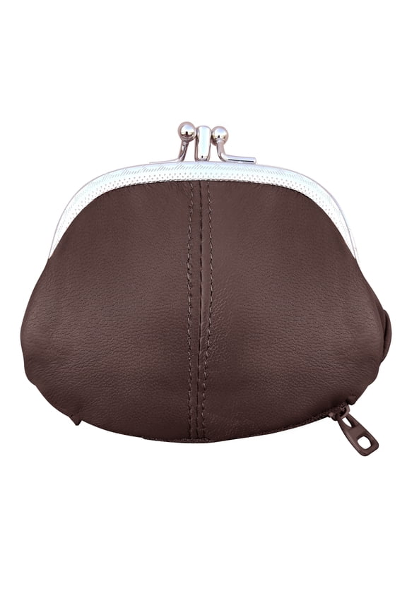 Womens Leather Kiss Lock Coin purse by Improving Lifestyles (BROWN)
