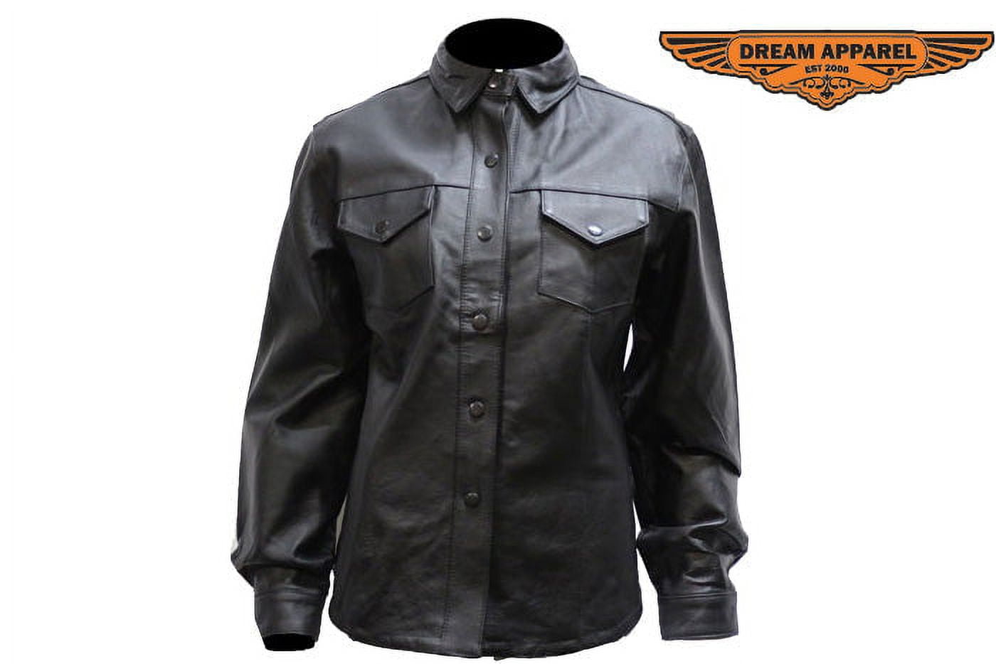 Dealer Leather LJ276-BLK-09-4XL Womens Leather Shirt with