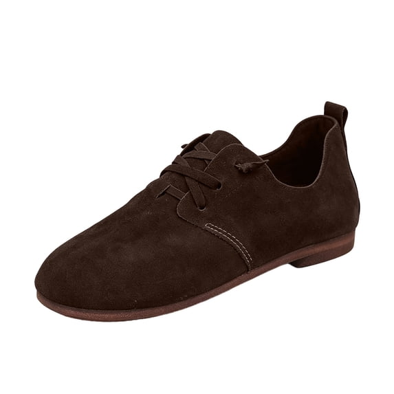 Womens Leather Sneakers Wide Toe Box Oxfords Flats Dressy Comfortable Round Toe Non Slip Business Work Loafers Retro Casual Lace up Soft Soled Cushion Lightweight Shoes Coffee 7.5