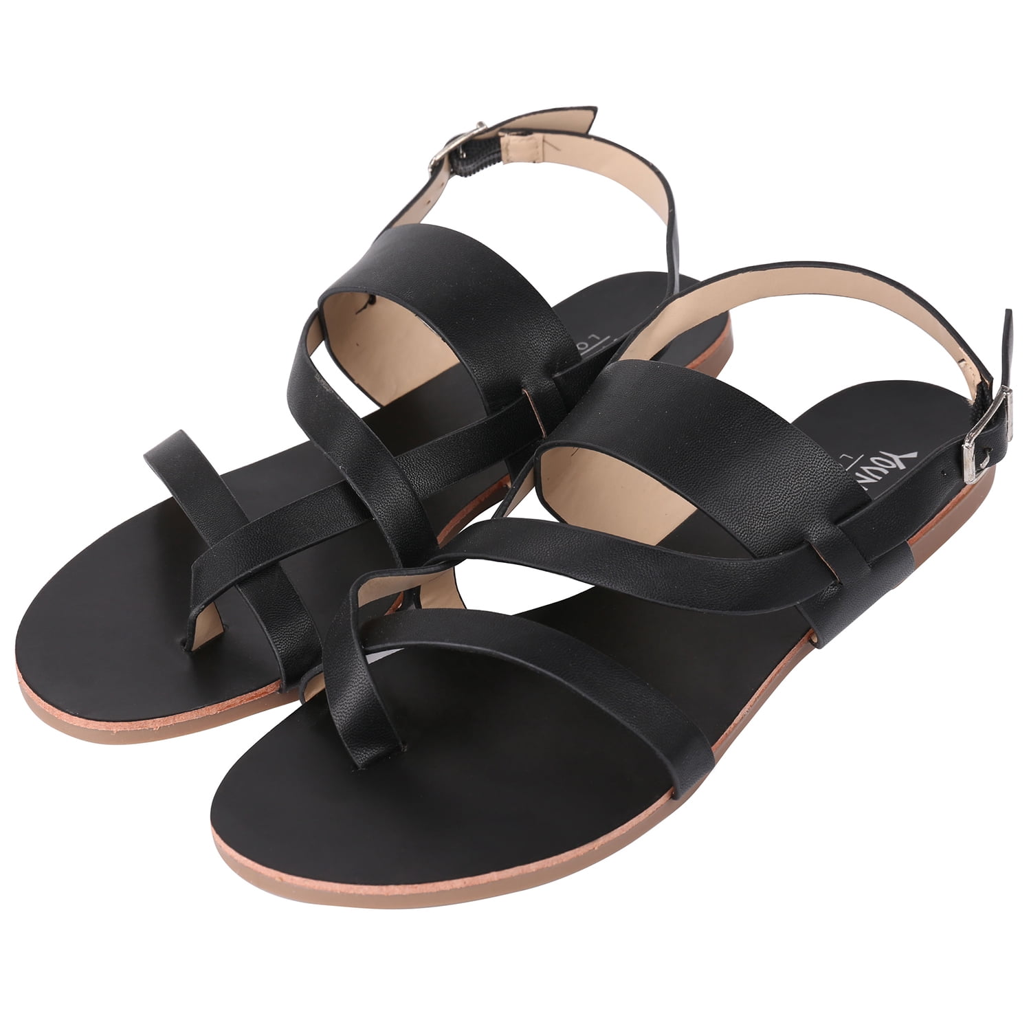 Womens Leather Strap Toe Thong Slingback Flat Sandal Summer Casual Flip Flops Strappy Travel Shoes for Women Girls