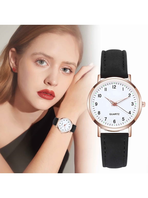 Womens Leather Watch Fashion Casual Dress Watches Roman Numerals Quartz Ladies Black Wrist Watch Minimalist Ladies Casual Watch Quality Gift Watch Women's Watch 2026 Clearance Sales