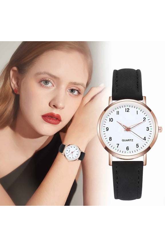 Womens Leather Watch Fashion Casual Dress Watches Roman Numerals Quartz Ladies Black Wrist Watch Minimalist Ladies Casual Watch Quality Gift Watch Women's Watch 2026 Clearance Sales