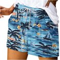 thumbnail image 1 of Womens Leaves Print Shorts Summer Casual Comfy Elastic Waist Drawstring Hawaiian Swimming Beach Lounge Shorts with Pocket, 1 of 4