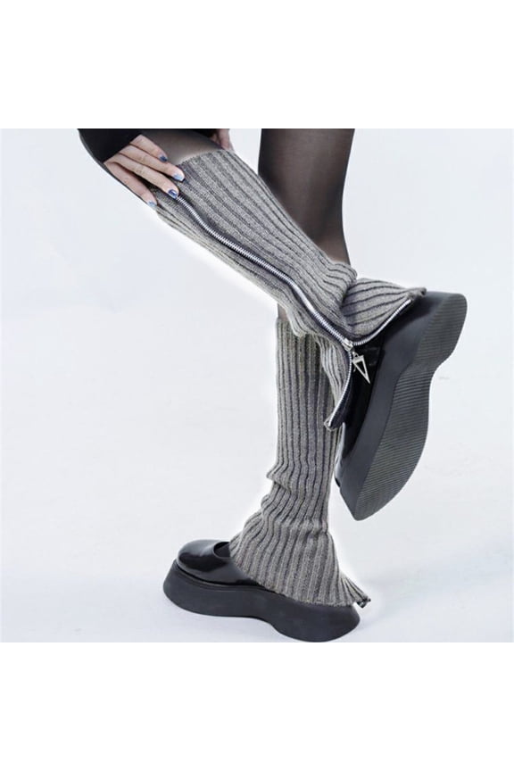 Womens Leg Warmers Gothic Punk Ribbed Knitted Leg Warmers Side Zipper Up Solid Color Boot Socks Student Knee High Foot Cover Winter Sock Leg Warmers for Men Neon Leg Warmers for Girls 80s Leg Warmers