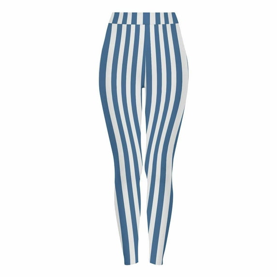 Womens Legging Pants Black White Striped Ankle Length Stretchy Soft Legging Pants Elastic High Waist Yoga Trousers (M, Sky Blue)