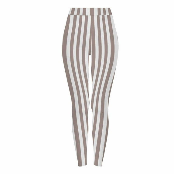 Womens Legging Pants Black White Striped Ankle Length Stretchy Soft Legging Pants Elastic High Waist Yoga Trousers (XL, Khaki)