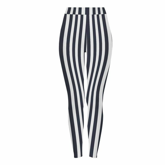 Womens Legging Pants Black White Striped Ankle Length Stretchy Soft Legging Pants Elastic High Waist Yoga Trousers (XL, Navy)